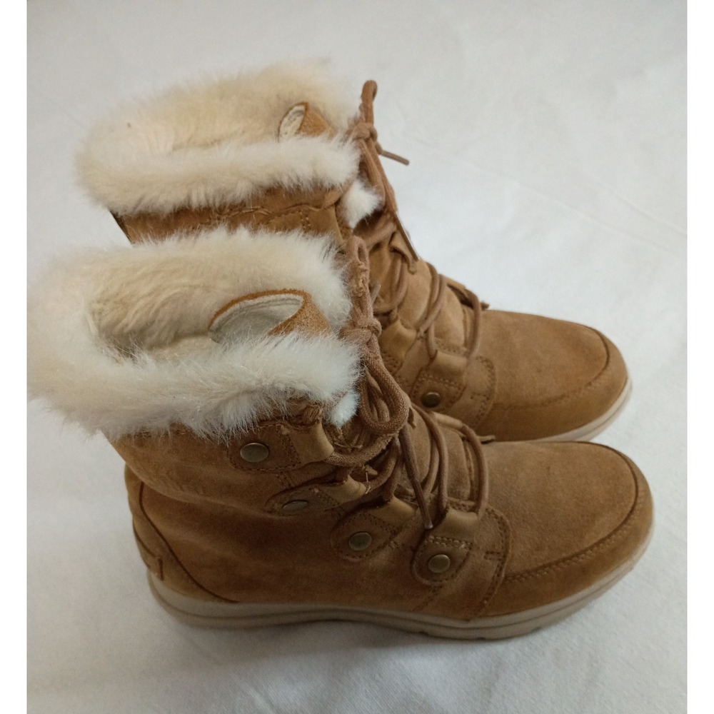 Sorel Emelie Lace Faux Fur Waterproof Suede Winter Boots Brown Women Size 7